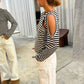 Cut Out Striped Long Sleeve Tee