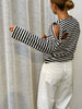 Cut Out Striped Long Sleeve Tee