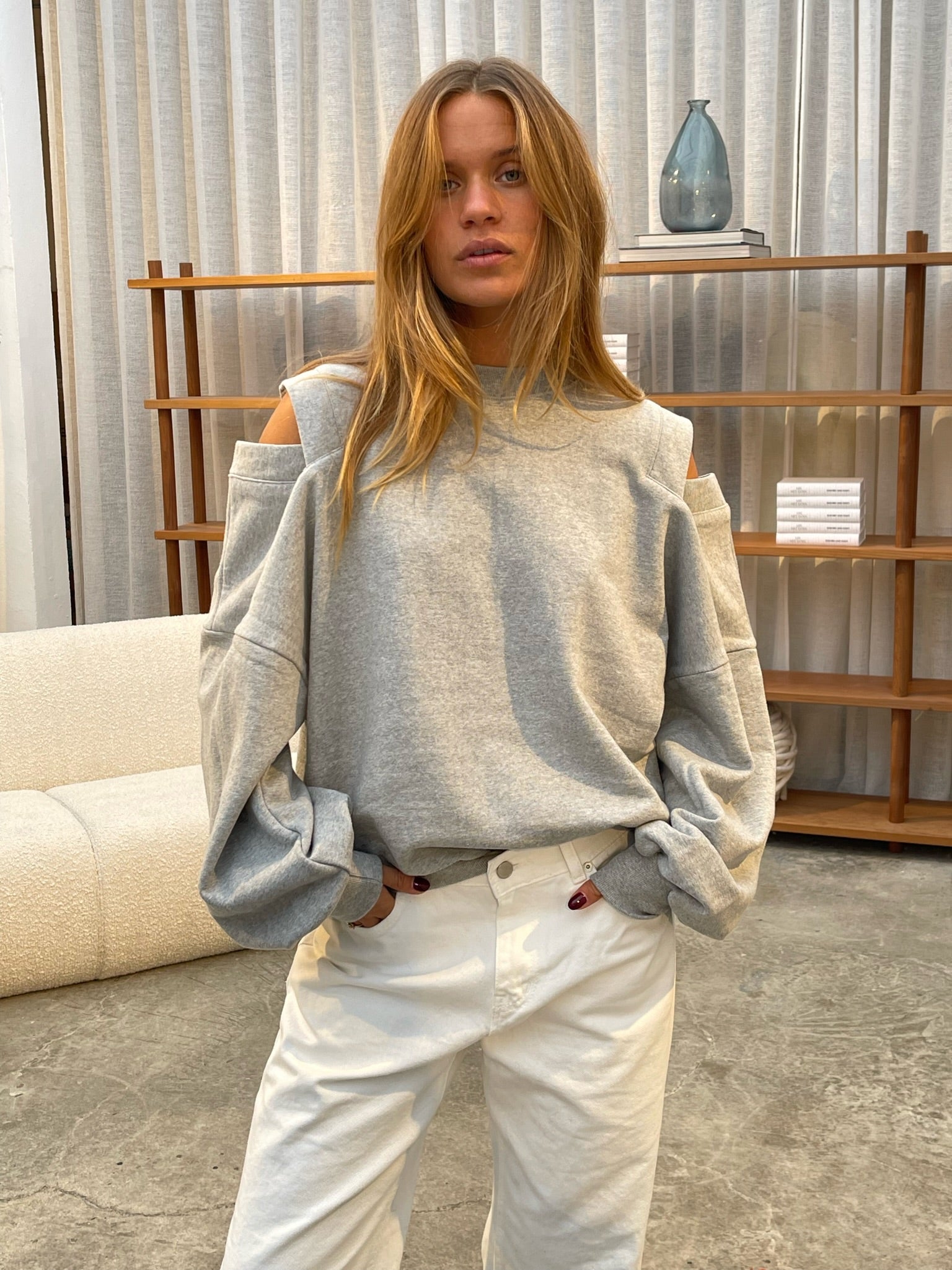 Cut Out Shoulders Sweater Heather Grey The Room Antwerp