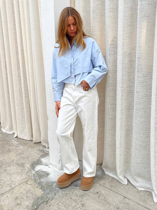 Double Layered Cropped Blouse Blue