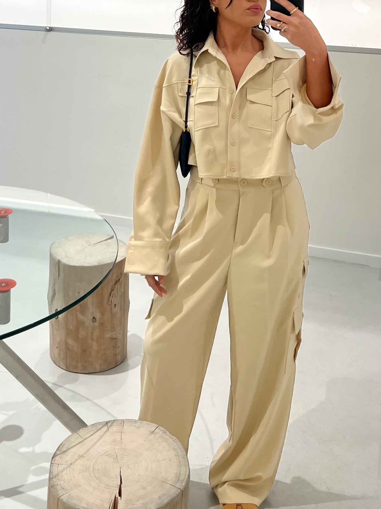 Co Ord Cropped Pocket Blouse Sand