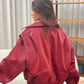 Oversized Contrast Stitch Jacket Red