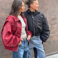 Oversized Contrast Stitch Jacket Red