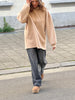 Langer, taillierter, übergroßer Hoodie in Kamel