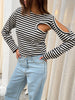 Cut Out Striped Long Sleeve Tee