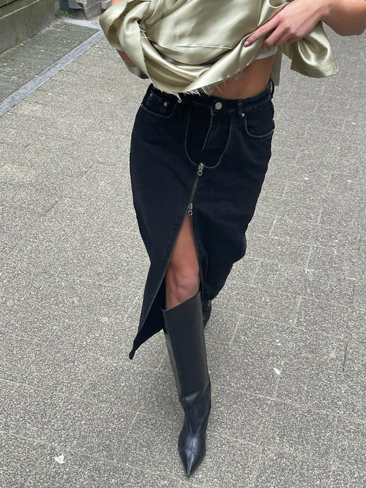 Cowboy Chaps Denim Skirt Faded Black