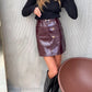 Patent Faux Leather Skirt Burgundy